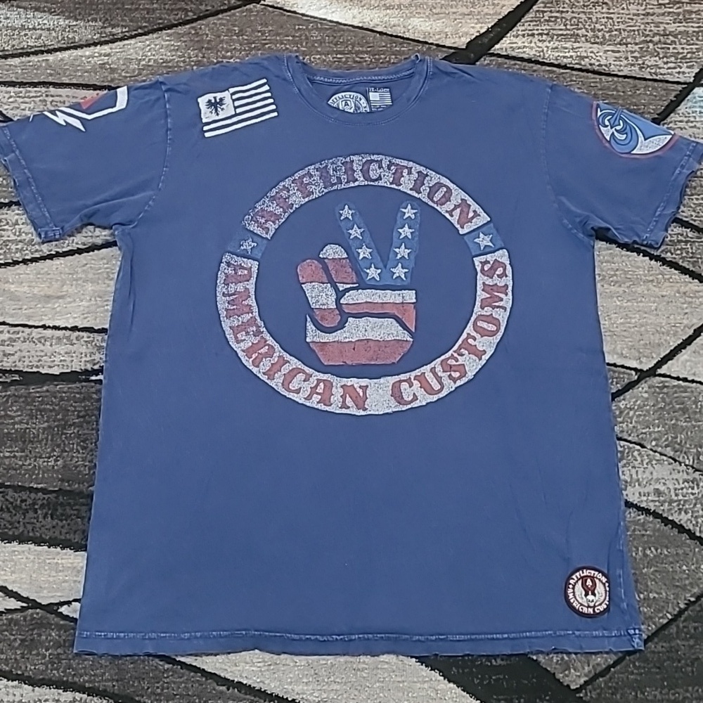 AFFLICTION AMERICAN CUSTOMS LIVE FAST RAW-EDGE AMERICAN FLAG LAVA WASH TEE-SHIRT